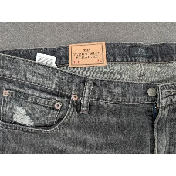 Polo Ralph Lauren “The Varick Slim” Men’s 42x32 Patchwork Graphic Jeans NWT - Picture 7 of 15